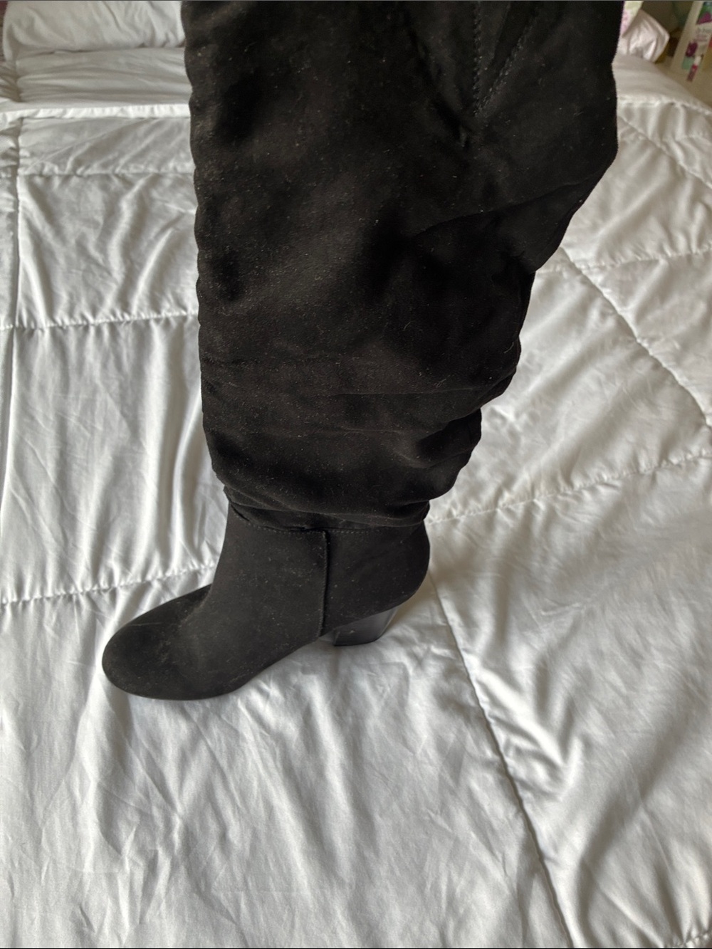 Classic Black Suede Knee-High Heeled Boot